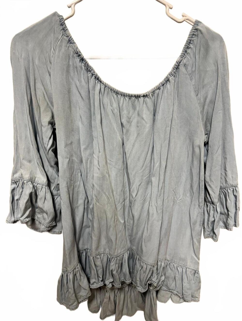 Shyanne Women’s Blue Ruffle Sleeve Peasant Blouse Size Small